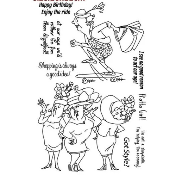 #198 STAMP & DIE SET: FUNNY LADIES, FRIENDSHIP, SHOPPING, BIRTHDAY - Picture 1 of 5